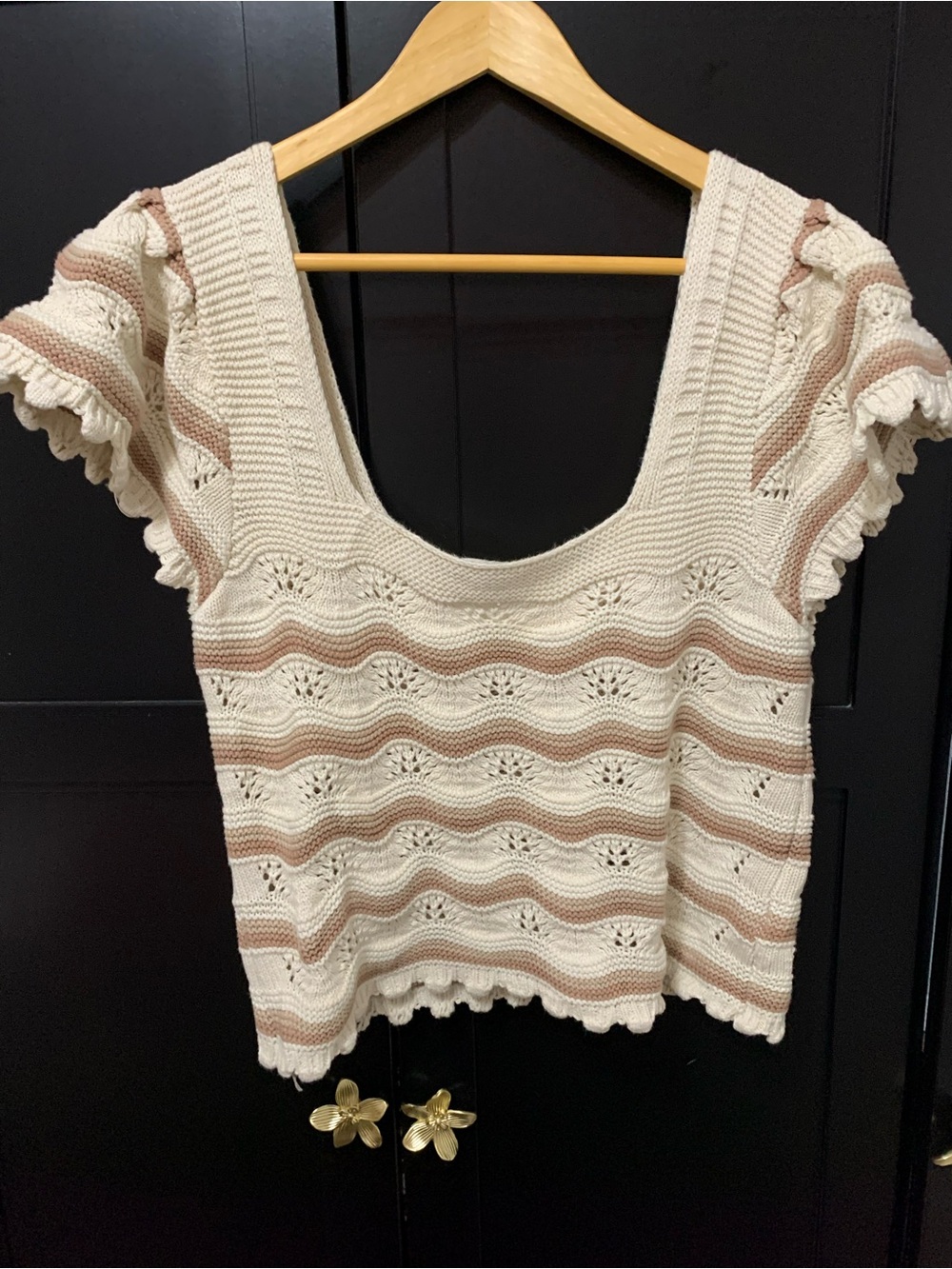 Jessica Simpson Cream Striped Crochet top XL boho cottagecore